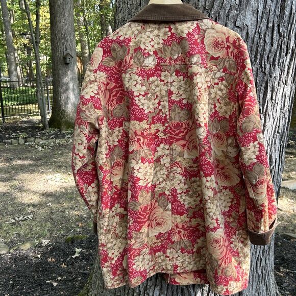 Vintage L.L. Bean Floral Chore Barn Coat Size 2x Corduroy Trim Button Up - Picture 8 of 8